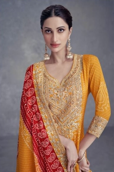 Yellow Chinon Salwar Suit (3-Piece)