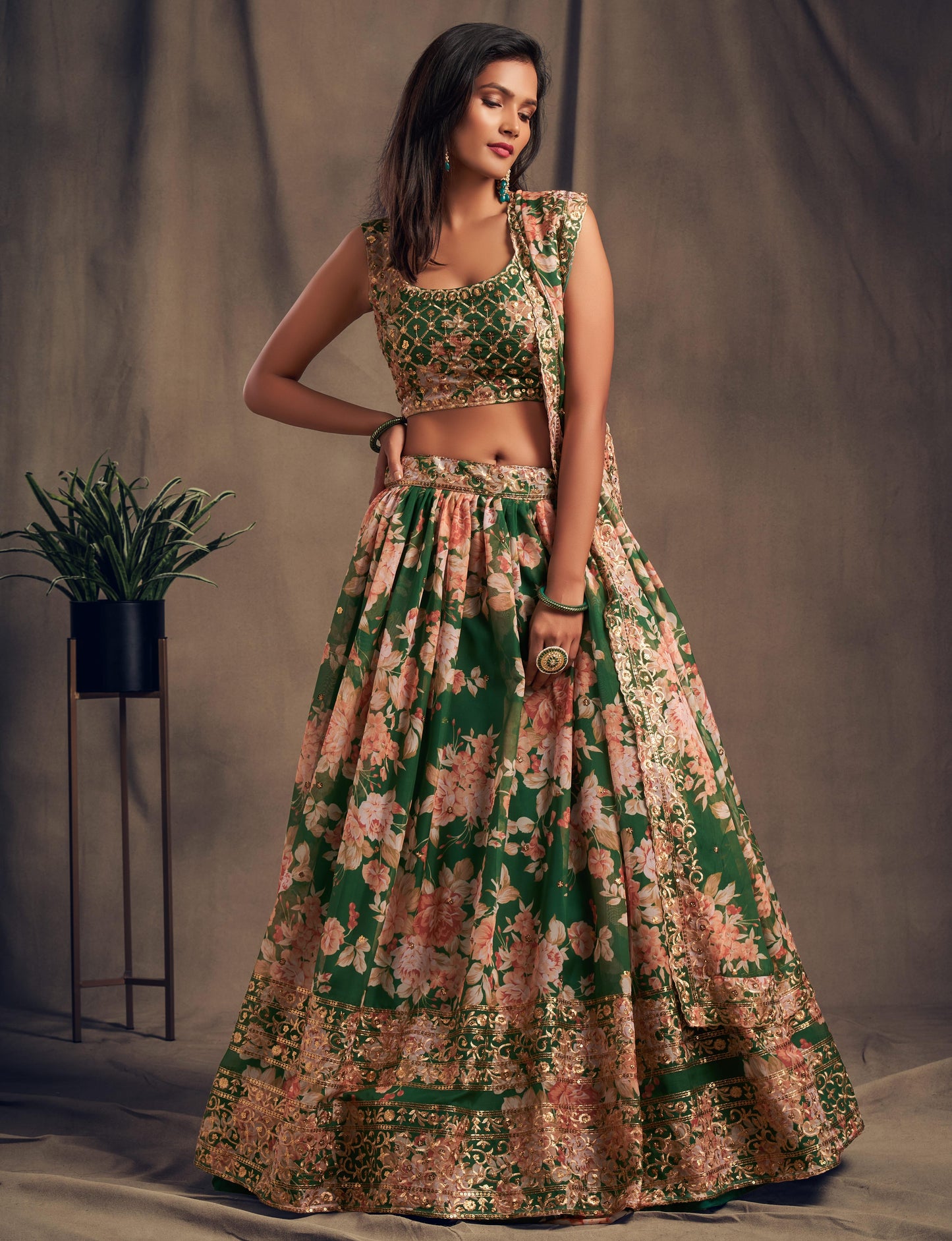 Green Organza Lehenga