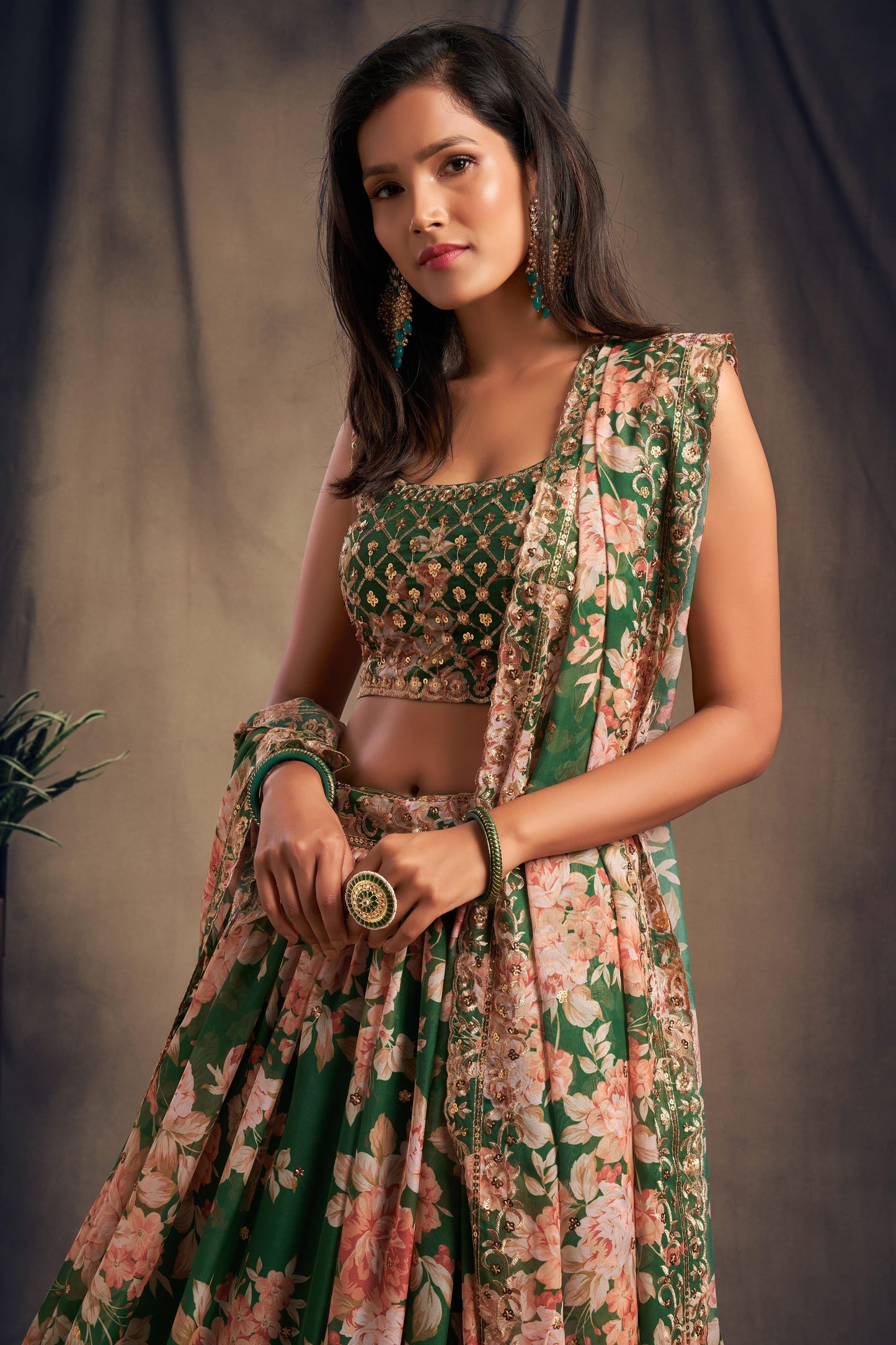 Green Organza Lehenga