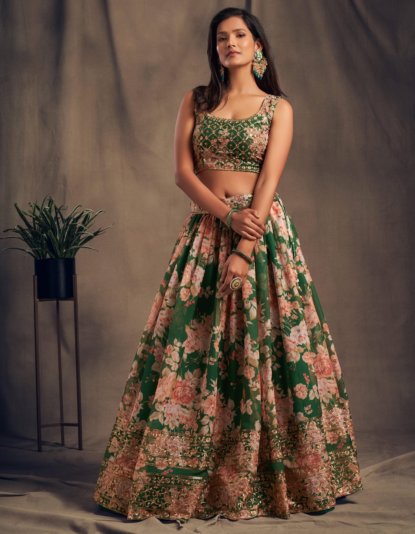 Green Organza Lehenga