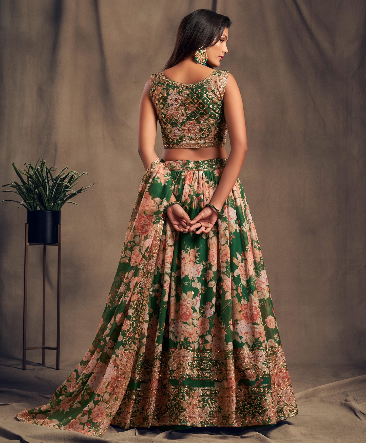 Green Organza Lehenga