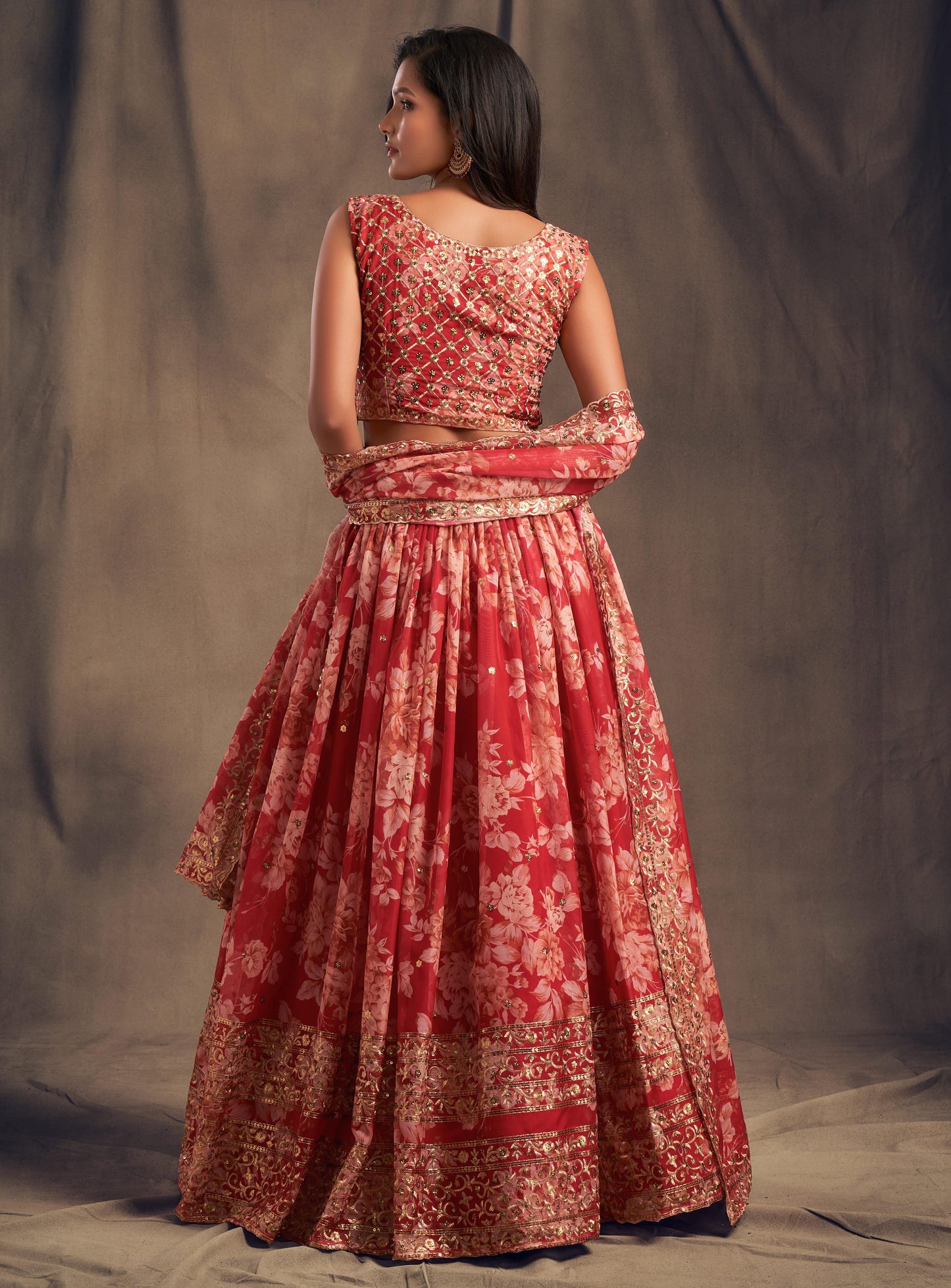 Red Organza Lehenga