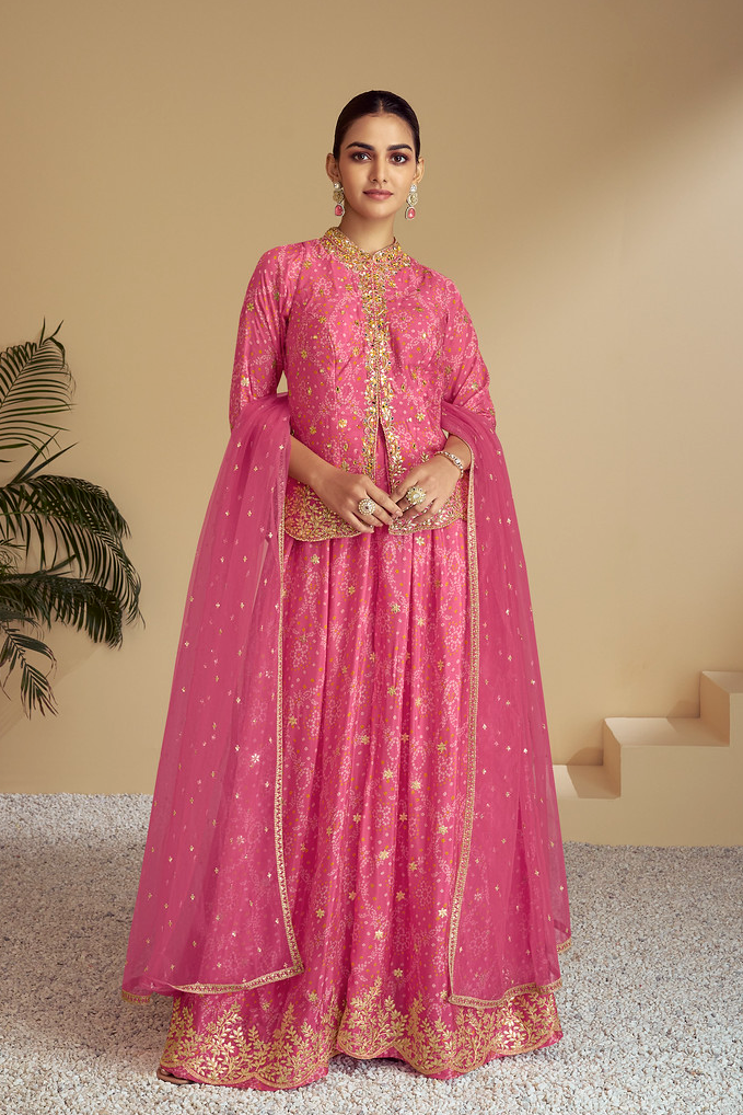 Hot Pink-Golden Jacket Suit