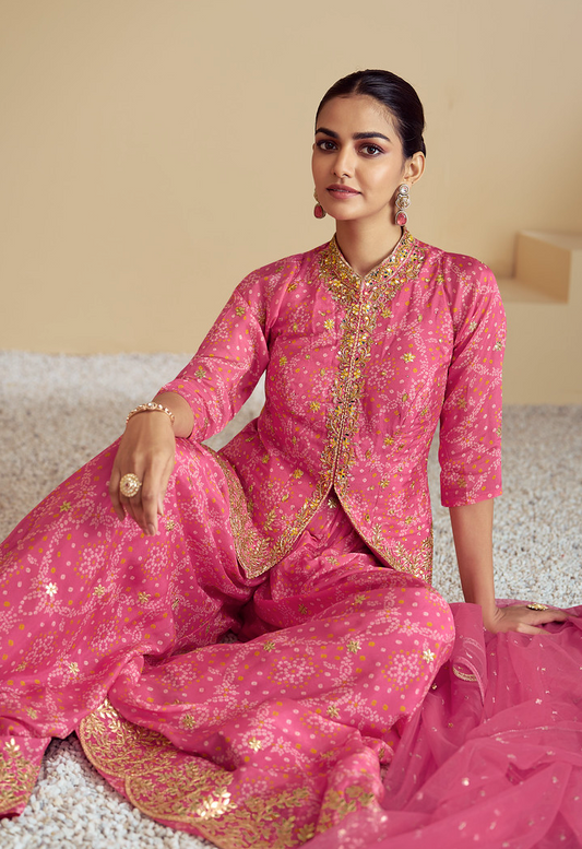 Hot Pink-Golden Jacket Suit