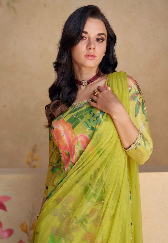 Premium Green Chinon Silk Salwar Suits (3-piece)