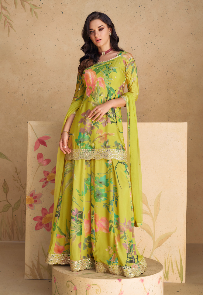 Premium Green Chinon Silk Salwar Suits (3-piece)