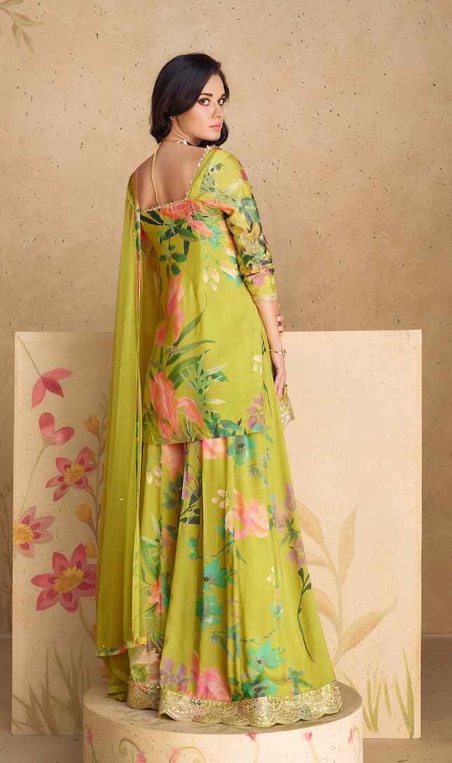 Premium Green Chinon Silk Salwar Suits (3-piece)