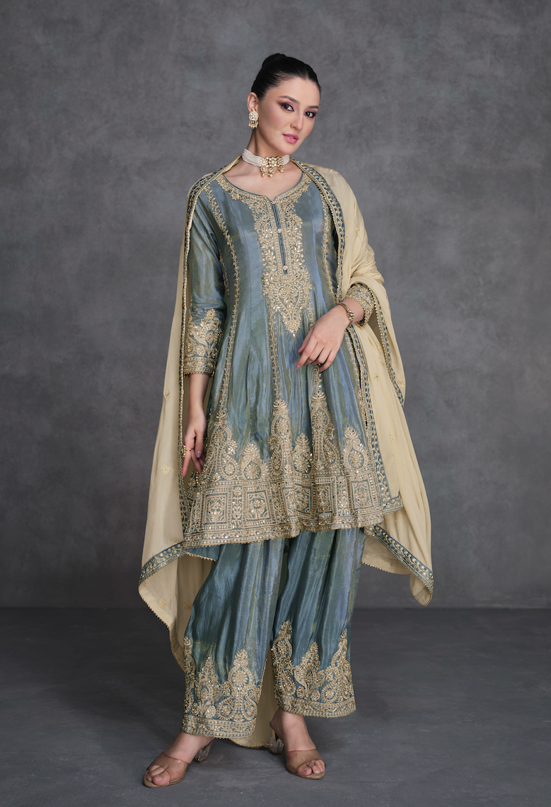 Blue-Gold Embroidery Salwar Suit
