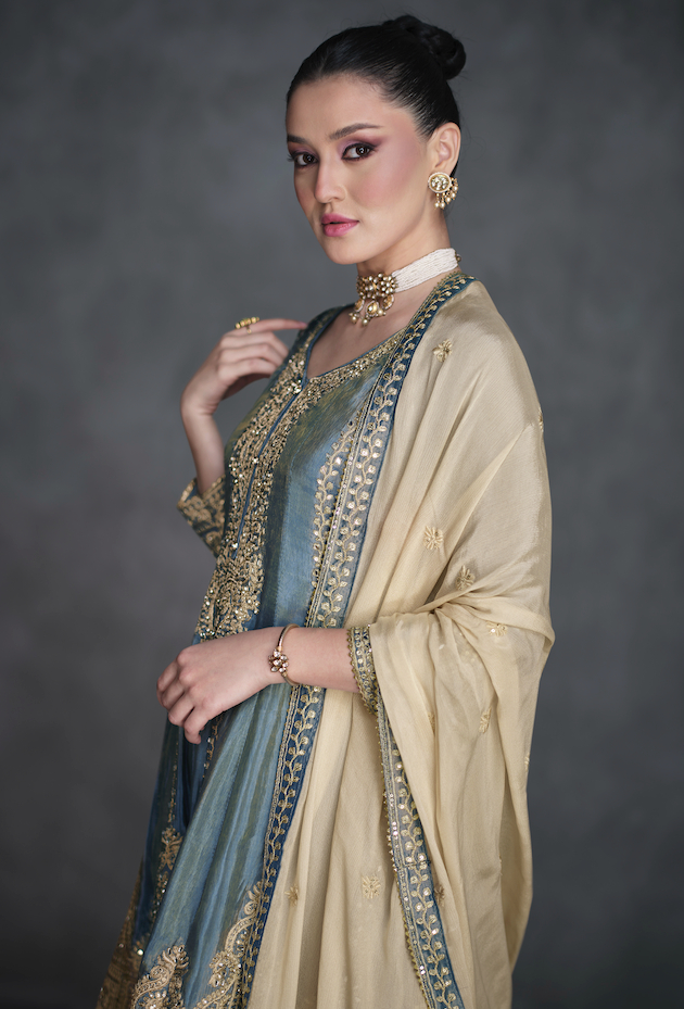 Blue-Gold Embroidery Salwar Suit