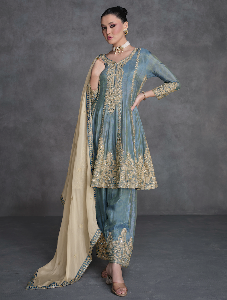 Blue-Gold Embroidery Salwar Suit