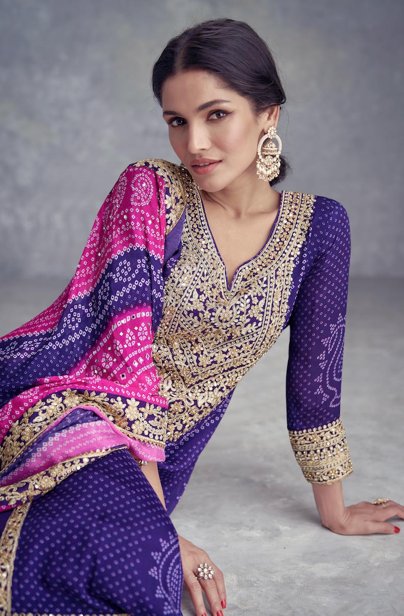 Purple Chinon Salwar Suit (3-Piece)