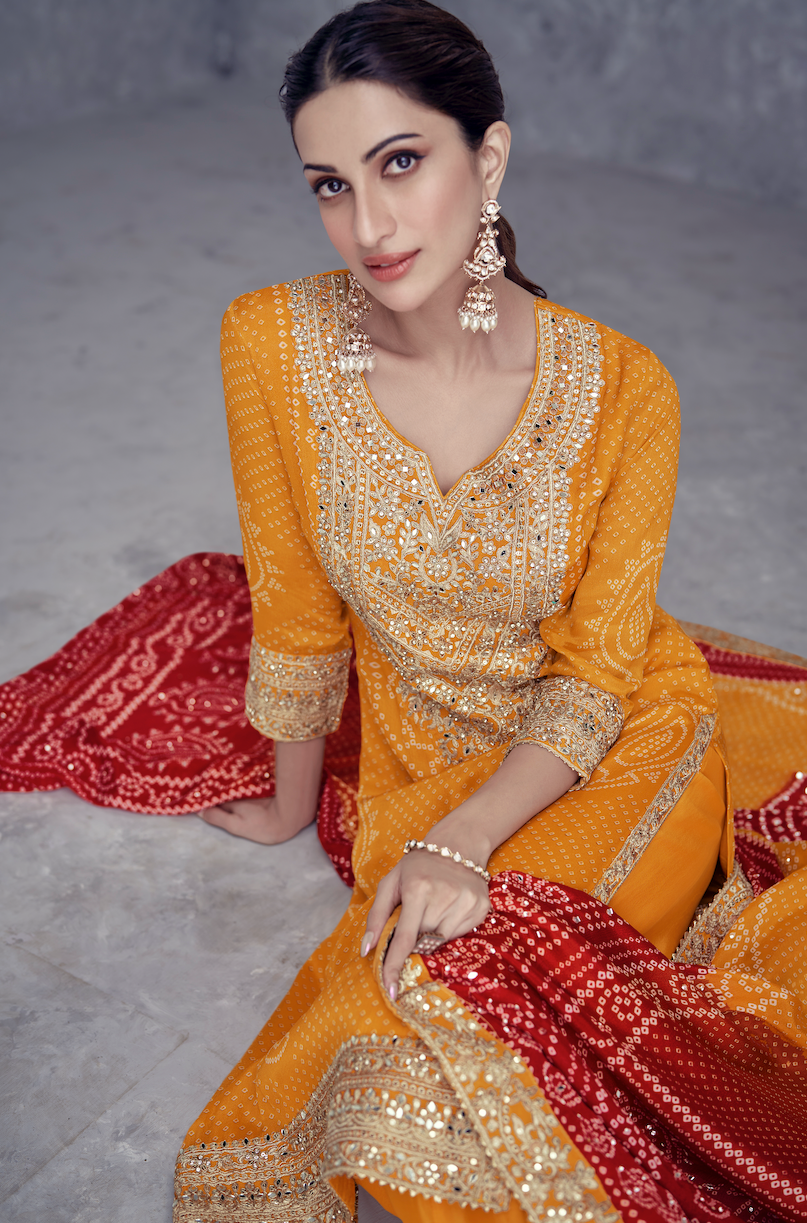 Yellow Chinon Salwar Suit (3-Piece)