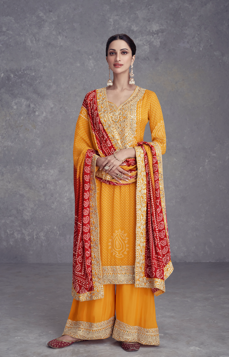 Yellow Chinon Salwar Suit (3-Piece)