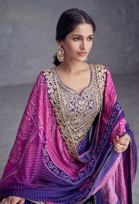Purple Chinon Salwar Suit (3-Piece)