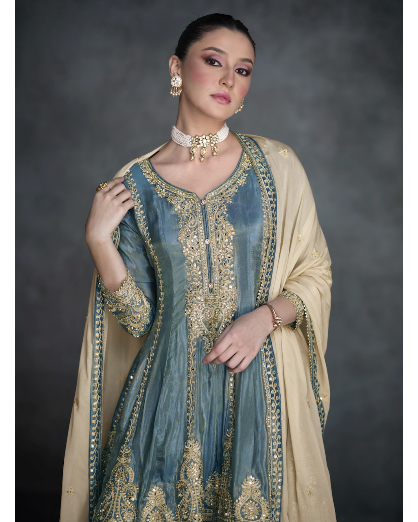 Blue-Gold Embroidery Salwar Suit