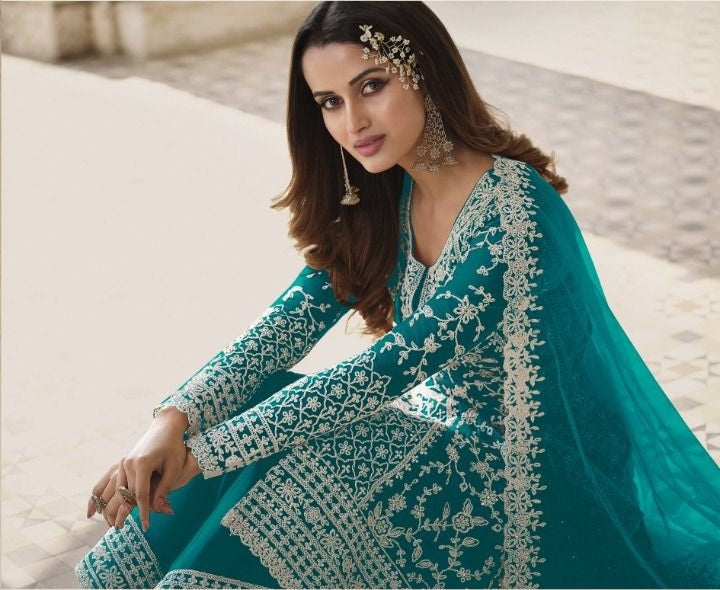 Frost Blue Embroidery Salwar Suit  (3-Set)