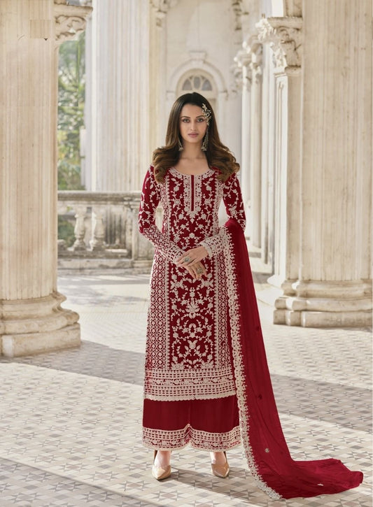 Red Embroidery Salwar Suit (3-Piece)