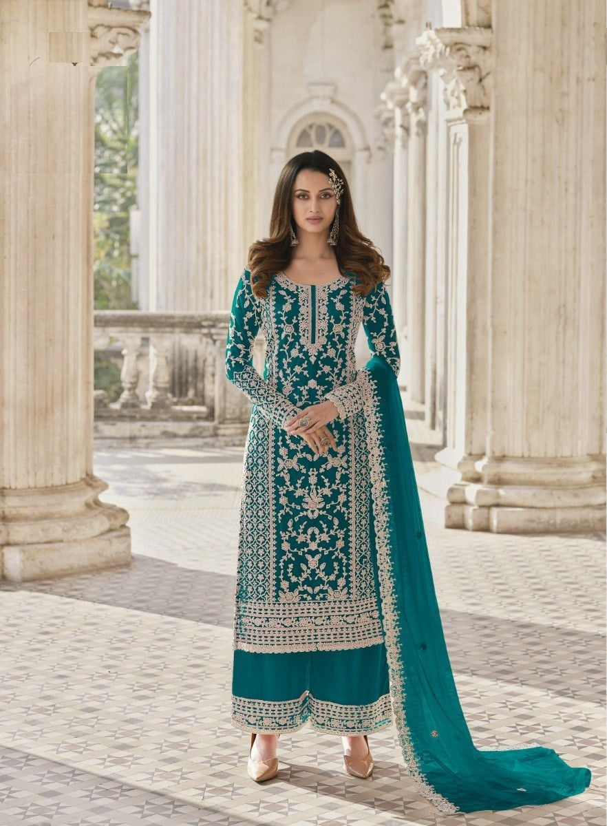 Frost Blue Embroidery Salwar Suit  (3-Set)