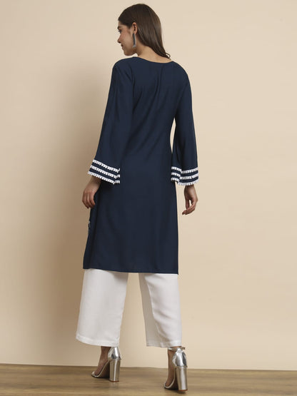 Simple Royal Blue Kurti with Embroidery (Top)