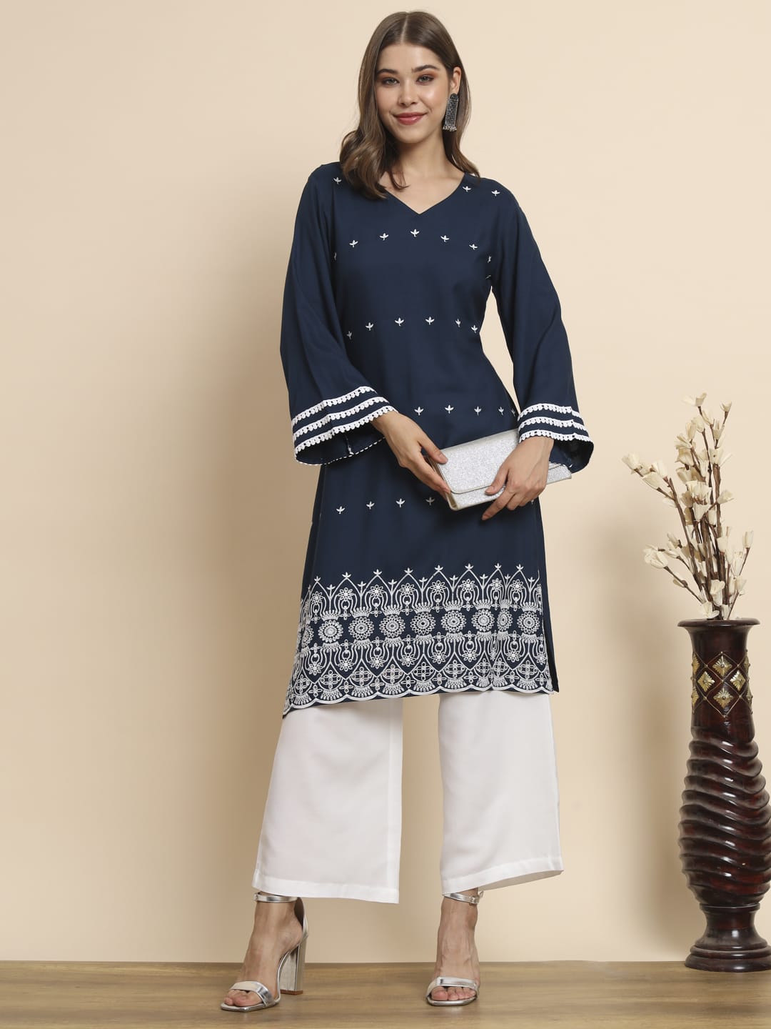 Simple Royal Blue Kurti with Embroidery (Top)