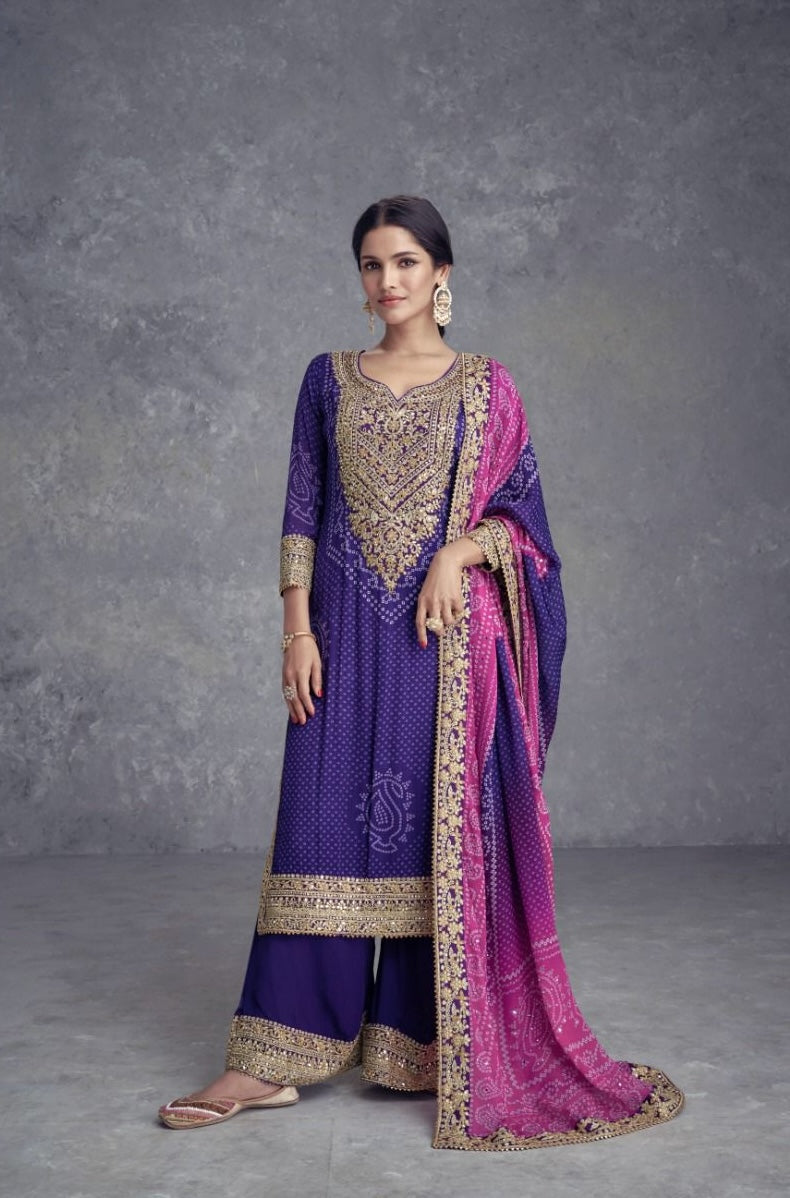 Purple Chinon Salwar Suit (3-Piece)