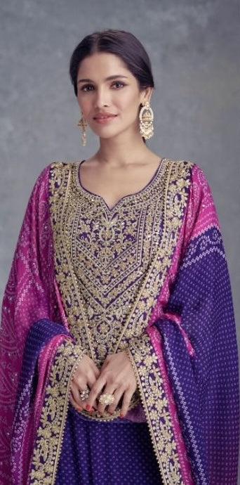 Purple Chinon Salwar Suit (3-Piece)