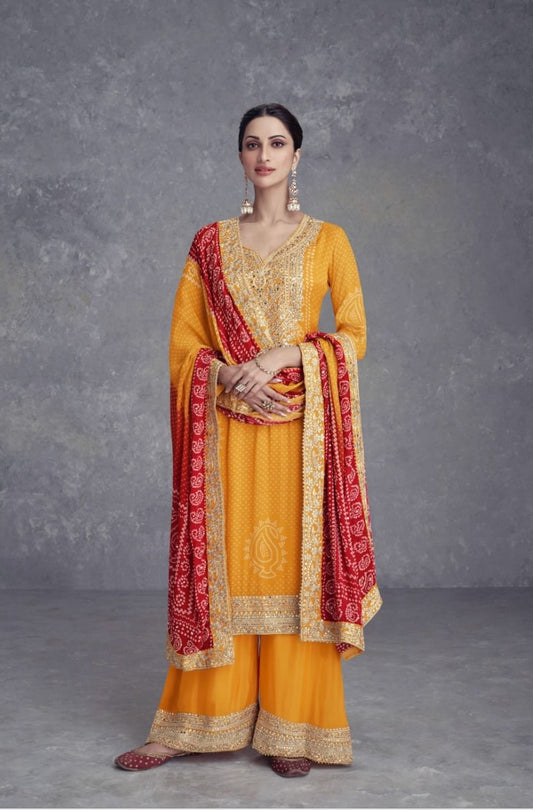 Yellow Chinon Salwar Suit (3-Piece)