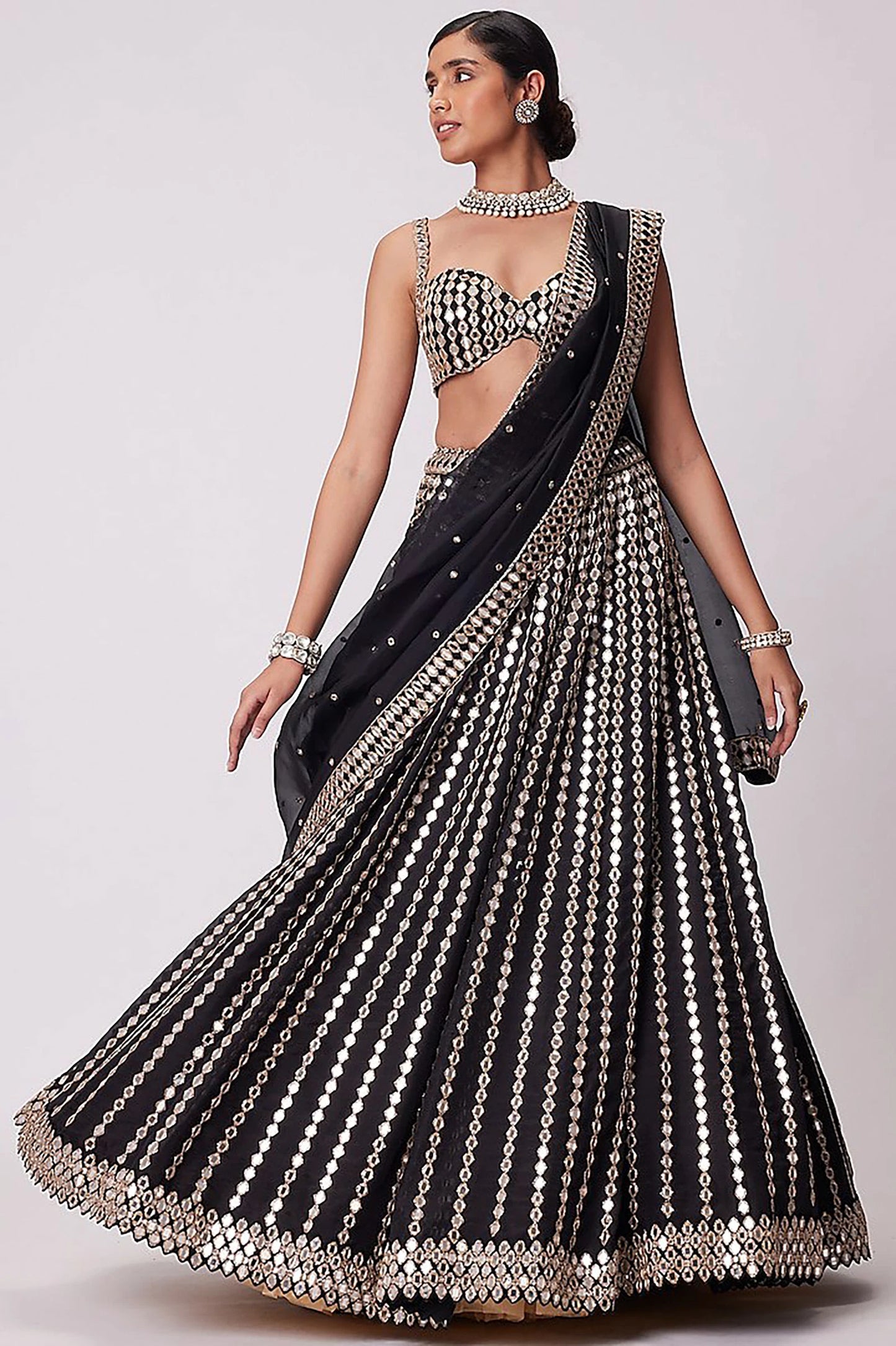 Mirror Black Lehenga