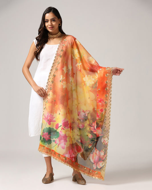 Yellow Sequence Flower Dupatta