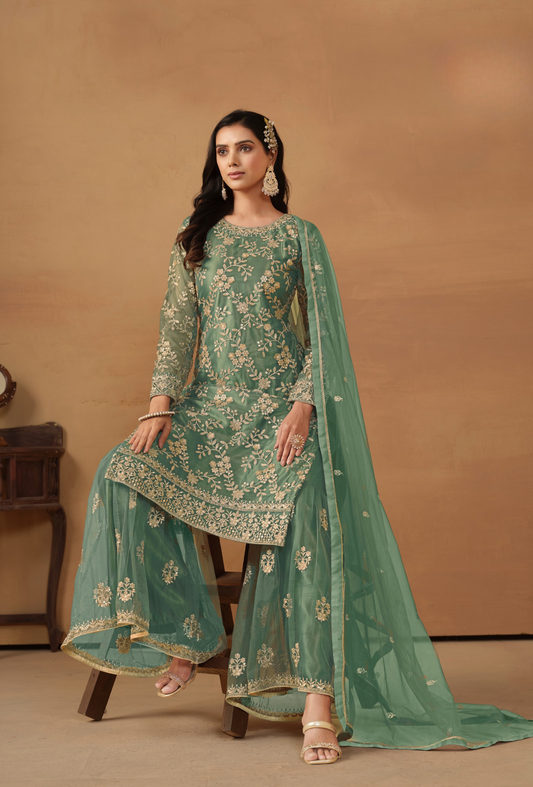 Premium Green Net Salwar Kameez 3-Set