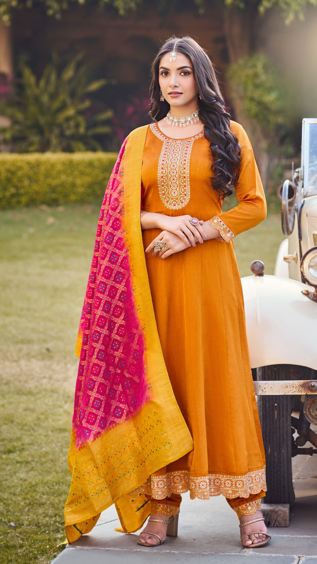 Yellow-Pink Contrast Patiala Suit