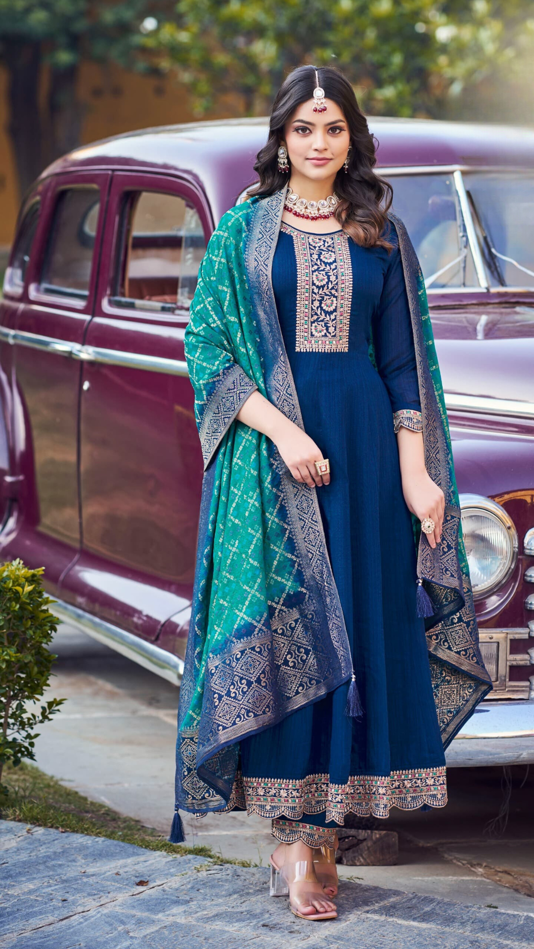 Blue Contrast Patiala Suit