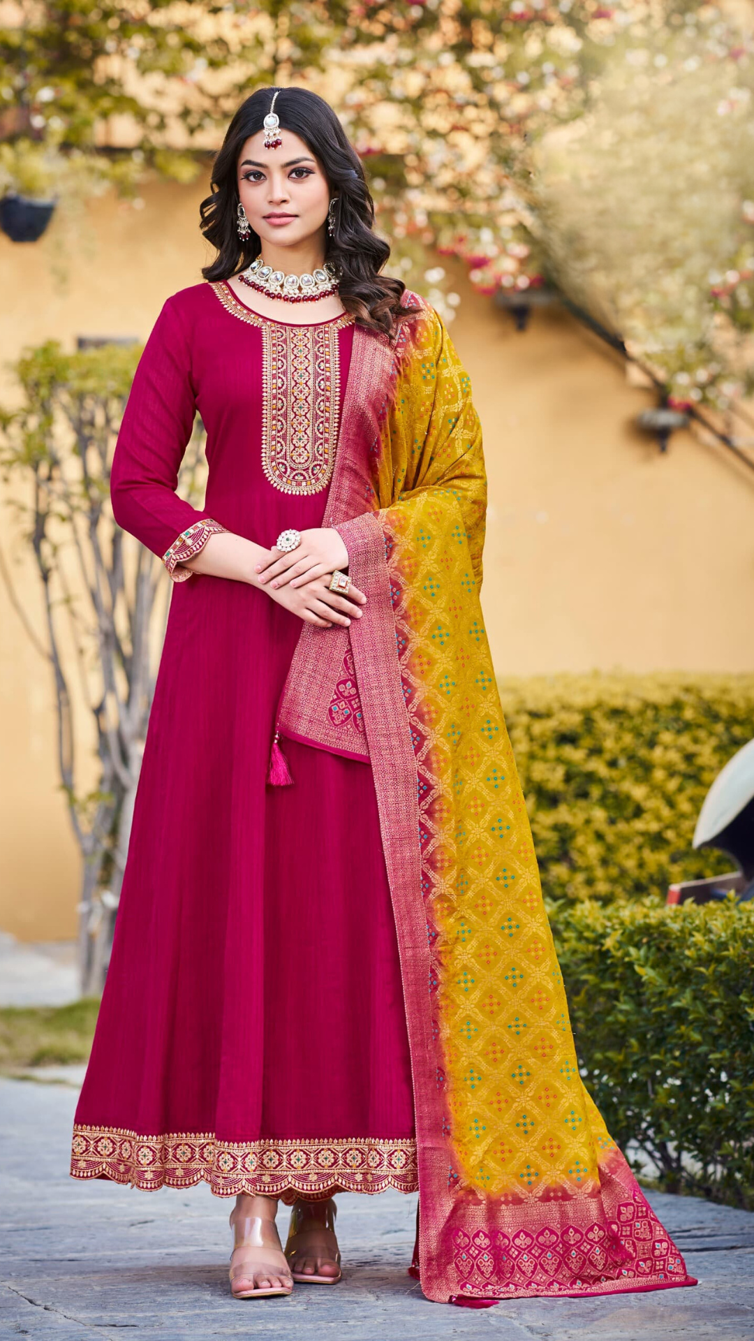 Dark Pink Contrast Patiala Suit