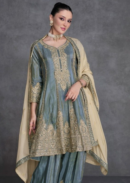 Blue-Gold Embroidery Salwar Suit