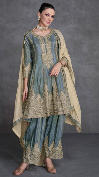 Blue-Gold Embroidery Salwar Suit