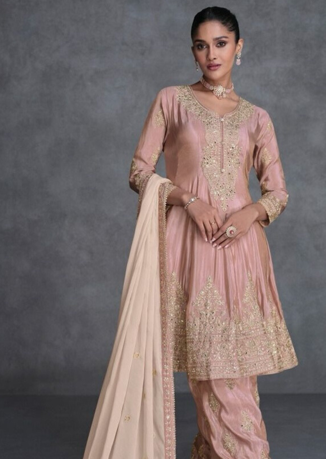 Light Rose Embroidery Salwar Suit