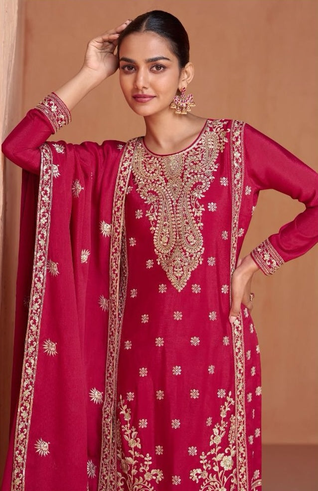 Red Gazal Salwar Suit (3-Piece)