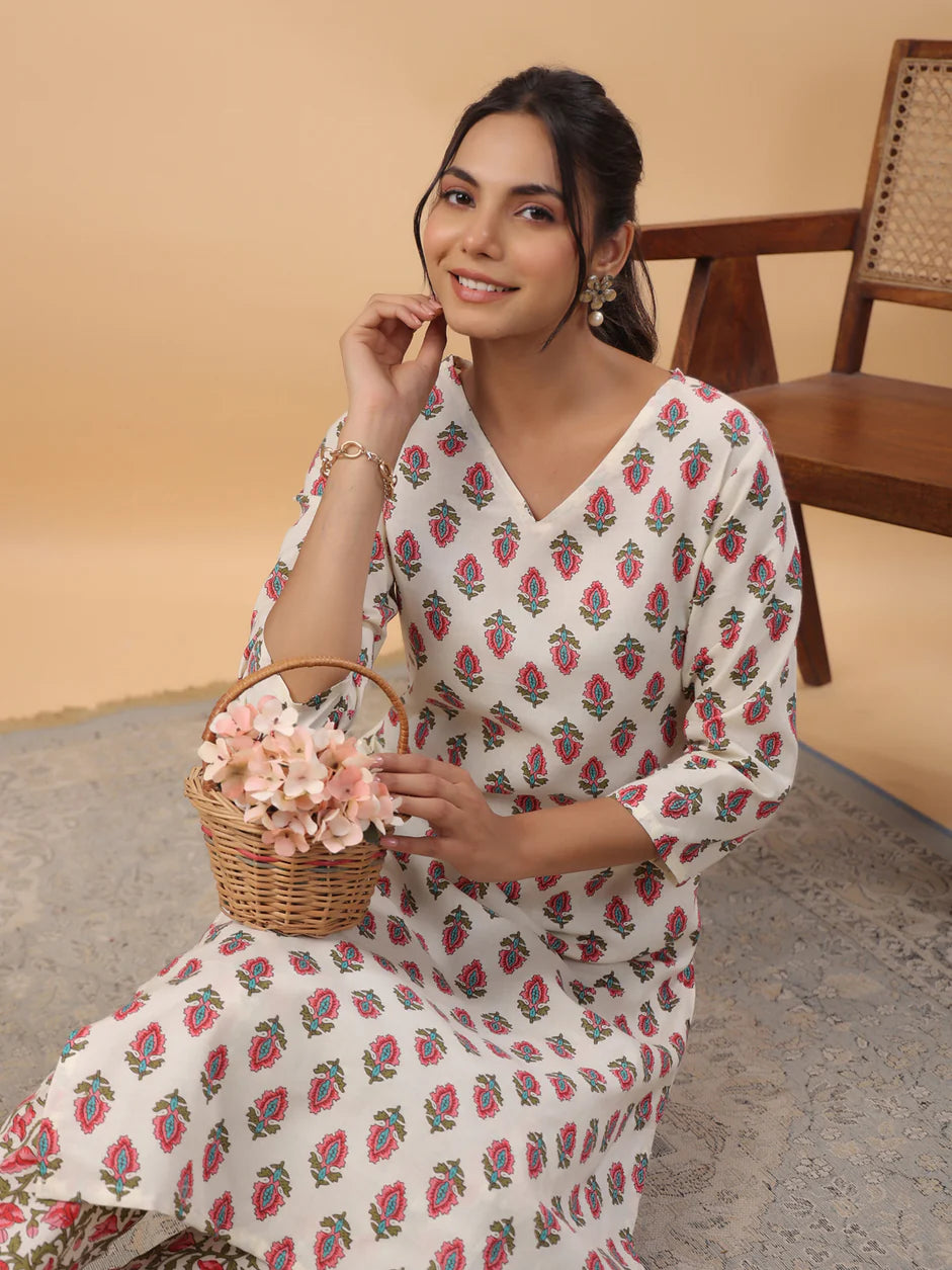 Rose Cotton Kurta 2-Set (Top+Bottom)