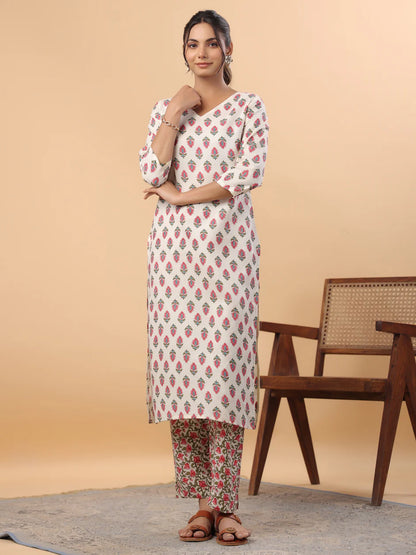 Rose Cotton Kurta 2-Set (Top+Bottom)