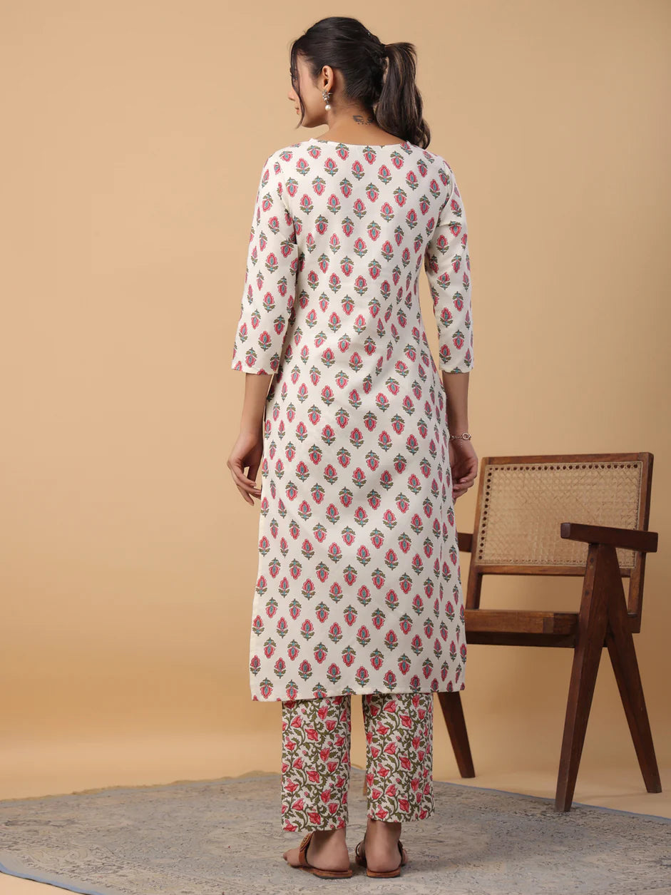 Rose Cotton Kurta 2-Set (Top+Bottom)