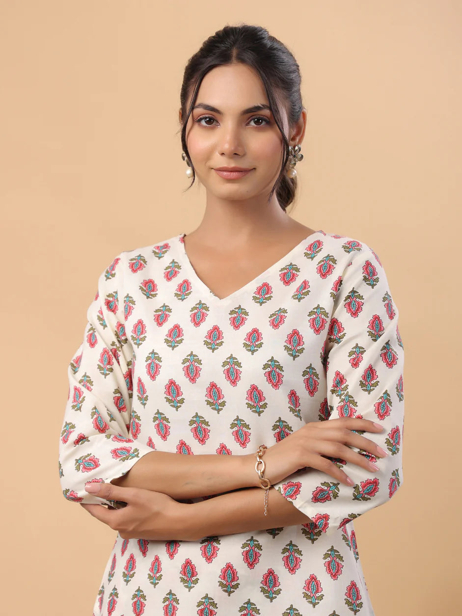 Rose Cotton Kurta 2-Set (Top+Bottom)