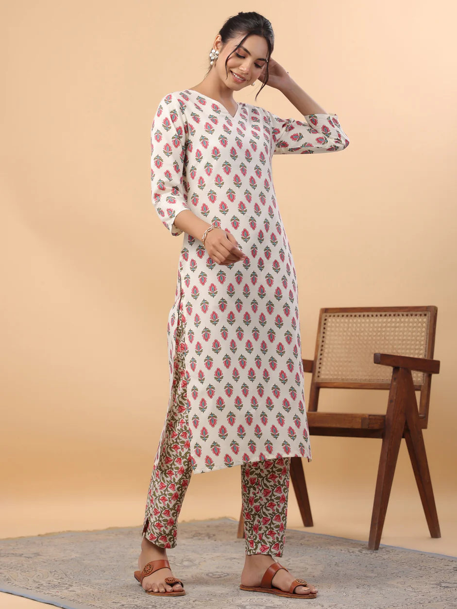 Rose Cotton Kurta 2-Set (Top+Bottom)