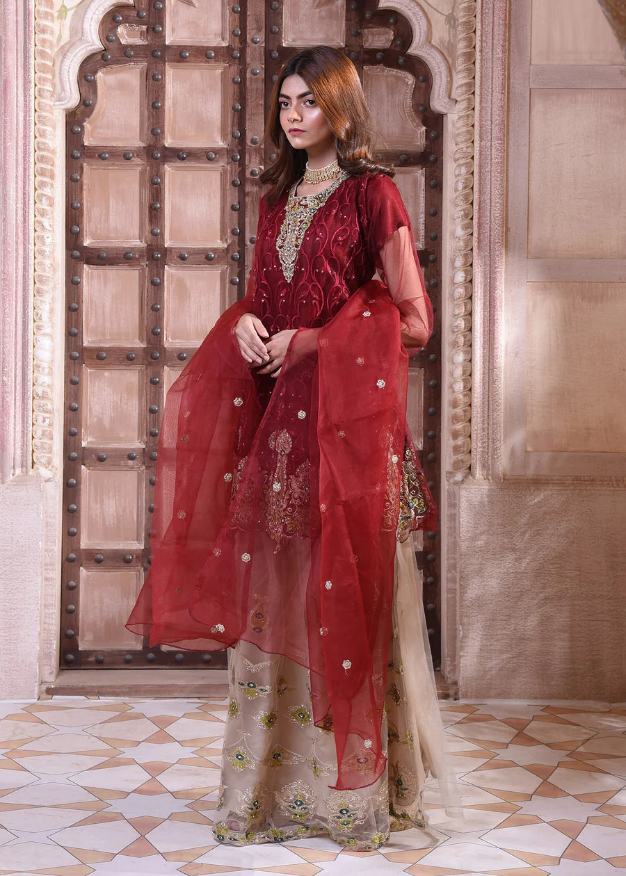 Red Grey Party Wear 3 Piece Suit