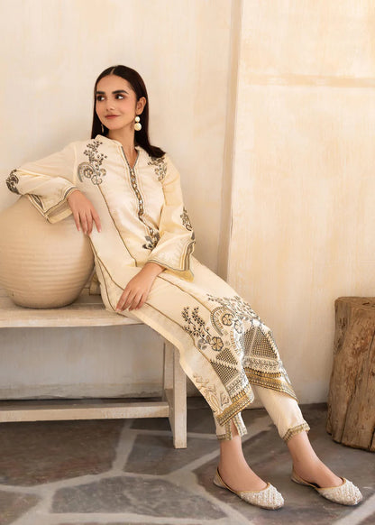 White Gold Linen Lawn Suit