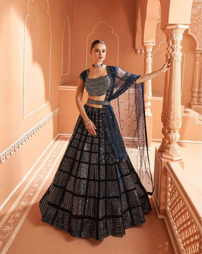 Black Silver Embroidered Lehenga