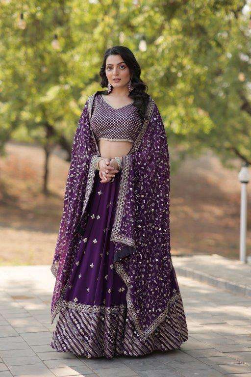 Purple Silver Embroidered Lehenga