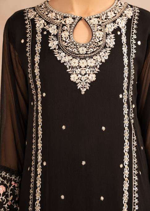 Black and White Chiffon Suit