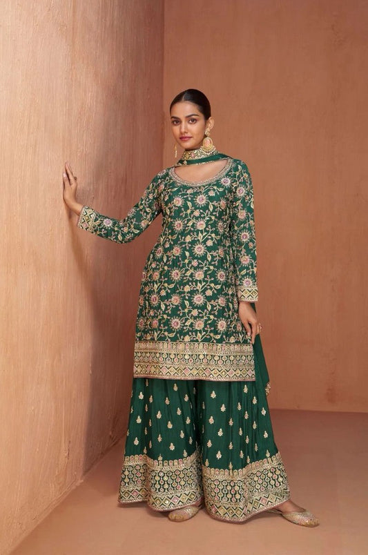 Green Embroidered Flower Salwar Suit