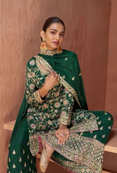 Green Embroidered Flower Salwar Suit