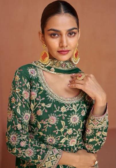 Green Embroidered Flower Salwar Suit